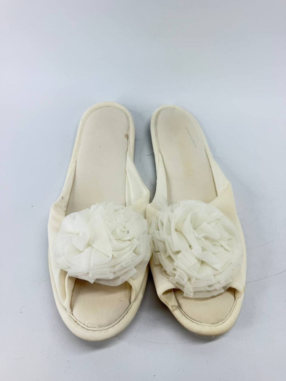 Sears Women's White Floral Open Toe House Slippers Size 9.5-10.5 Washable